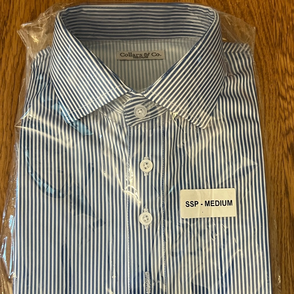 Collars & Co striped polo. Medium. New in original bag.